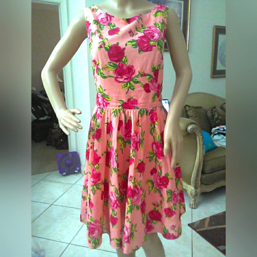 BEAUTIFUL BETSY JOHNSON Floral Pink Sleeveless Dress FIT/ FLARE SZ 12 LOVE 🩷🩷